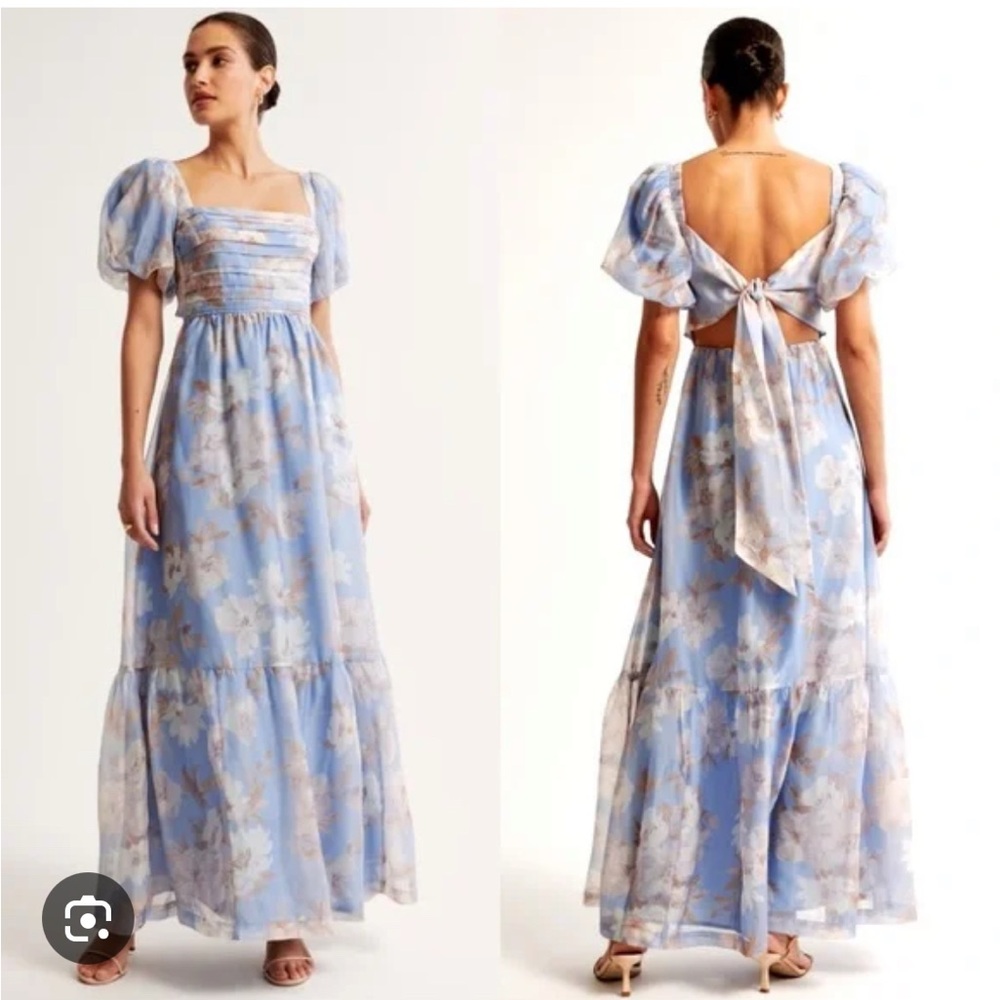 Abercrombie + Fitch Emerson drama bow-back gown blue floral